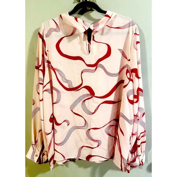 NEW Liz Claiborne Womens Pink Red Swirl Blouse 1X Scoop Neck Long Button Sleeves - Picture 2 of 2